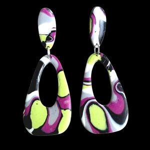 Modern Dangle Earrings, Artisan Made Mokume Gane Earrings